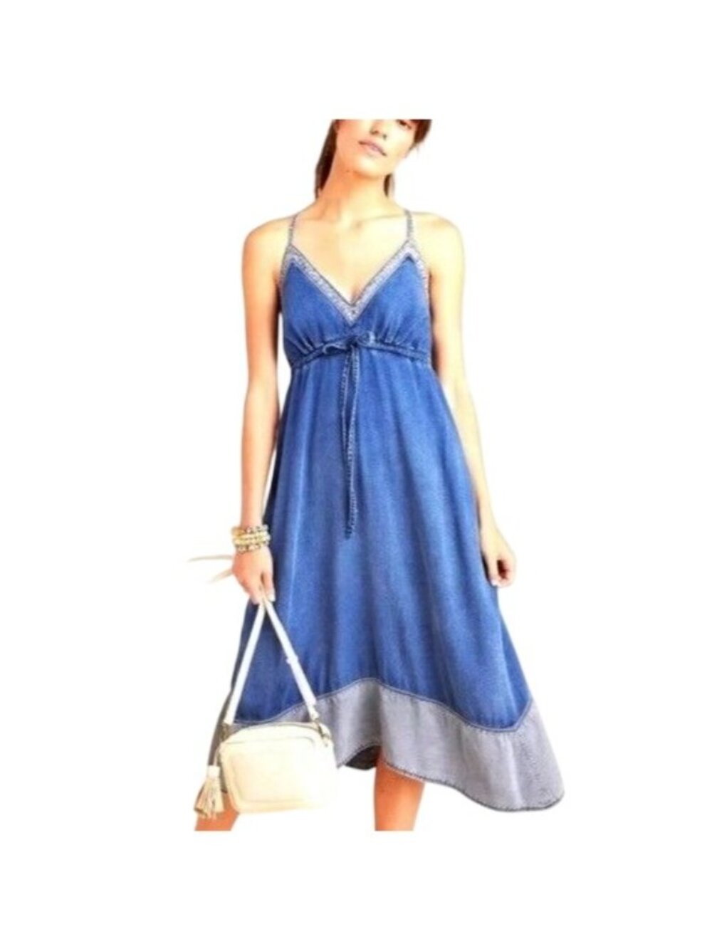 Anthropologie Pilcro Womens Size L Chambray Halter Midi Dress Blue Sleeveless - Picture 2 of 9
